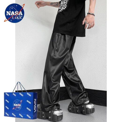 NASALIKE重磅美式痞帅机车皮裤男春秋季oversize高级感宽松休闲百搭阔 黑色 (高质量款) L