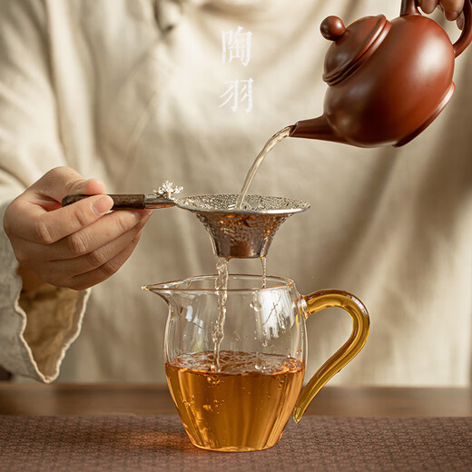 Taoyu high borosilicate glass fair cup thickened high temperature resistant tea sea tea divider household tea drain tea filter kung fu tea ceremony accessories glass beauty fair cup (pink handle) + tea drain