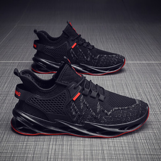 GUQIAN summer breathable men's shoes 2025 new shoes men's mesh shoes sports running casual and versatile black trendy shoes black and blue 42 (260mm)