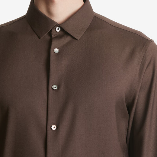 Jinba Men's Clothing Spring and Autumn Workplace Youth Solid Color Tip Collar Long Sleeve High-end Shirt BAGT3937 Deep Coffee M