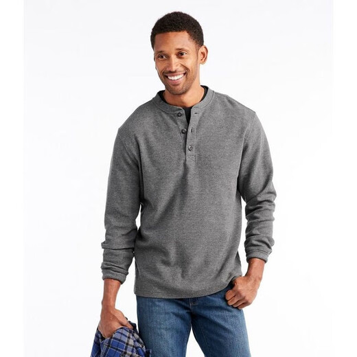 L.L.Bean men's T-shirt long-sleeved autumn and winter warm waffle henley shirt pure cotton soft casual versatile dad wear Deep Wine wine red L suitable for net bust 116-122cm