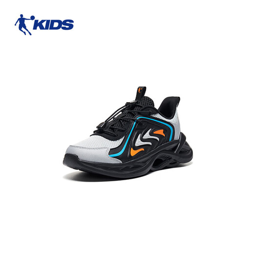Chaussures de Jordan Boys Spring and Automne Big Child's Soft Sole Chaussures en cuir Chaussures de course en cuir - Tulle Gray / Silver-34