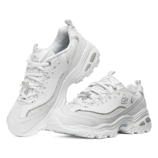 Skechers 10-jähriges Jubiläum Diamant Gedenkausgabe Panda Schuhe gepolsterte Sport- und Freizeitschuhe hochwertige atmungsaktive Daddy-Schuhe Frauen 12241/WSL Diamond Model-White/Silber 38 38