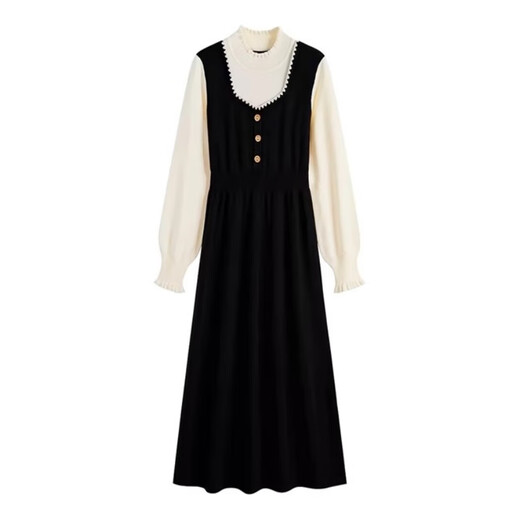 St. Paul's French Hepburn small fragrance fake two-piece knitted dress for women autumn and winter 2025 new temperament long skirt spring and autumn fake two-piece dress S size