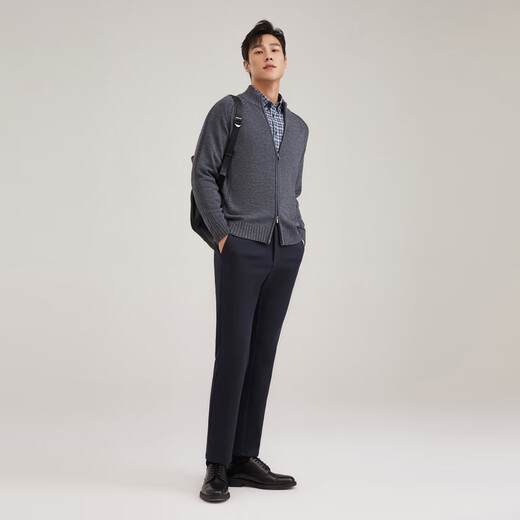 YOUNGOR Sweater (YOUNGOR) men's stand collar double ribbed neck protection warm wool blend soft, smooth, comfortable and elastic Gray L 105cm