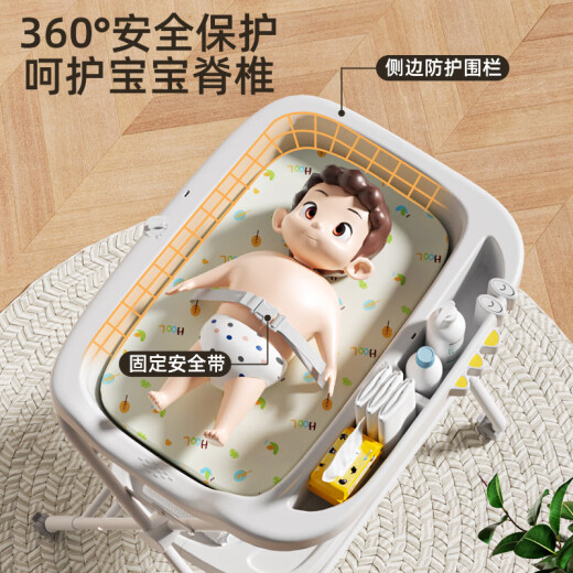 Baby Phoenix尿布台婴儿护理台新生儿换尿布台宝宝洗澡可折叠抚触台多功能 可放浴盆(轮子+玩具架+置物篮)灰 高度可调节 可放浴盆