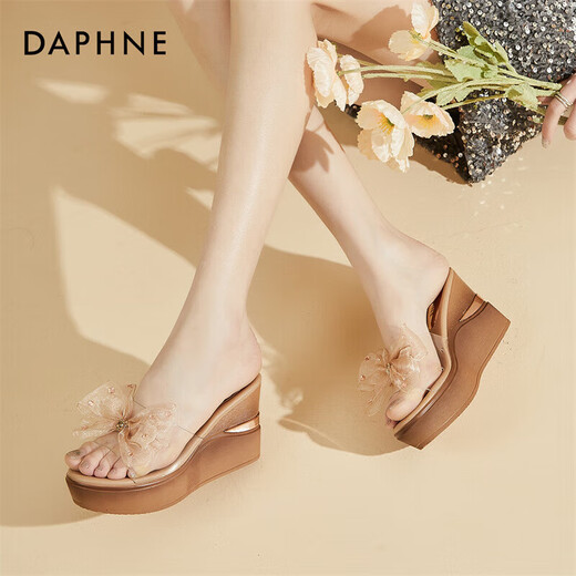 Zapatillas de Daphne para mujeres con cuñas con sandalias espesas tacones altos transparentes para mujeres 4023303137 Champagne 37