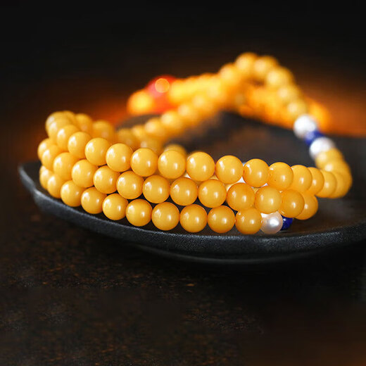 Longyin Beeswax Bracelet Amber Bracelet Women's Birthday Honey Chicken Butter Yellow Multiple Circles 6mm Jade Birthday Gift YJ 6mm