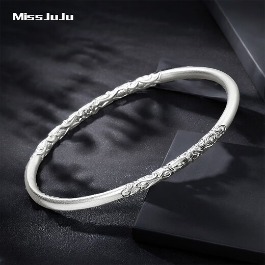 Miss JuJu pt950 platinum solid bracelet, white gold round bracelet, smooth carved plain ring bracelet for men and women, available in 2 materials: PT999 and PT950