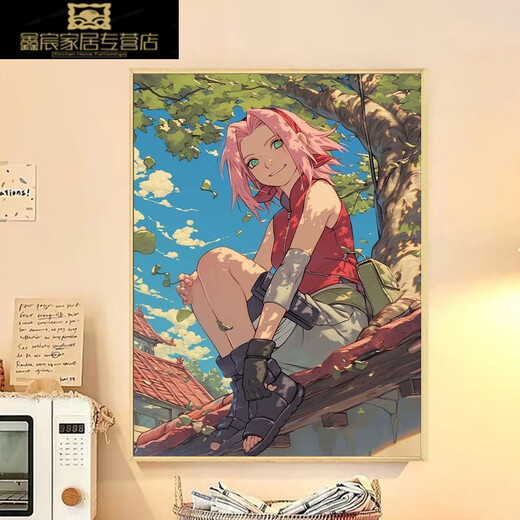 奈趣火影忍者diy数字油画手工填色生日礼物动漫卡通解压卧室装饰挂画 cc11949(整套绘画工具) 60*80cm内框+外框//