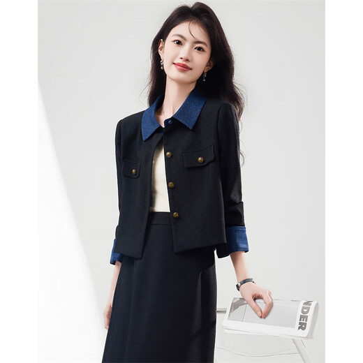 Xinfeiyu stitched contrasting lapel small fragrant style jacket for women 25 autumn and winter fashion professional wear small casual short top