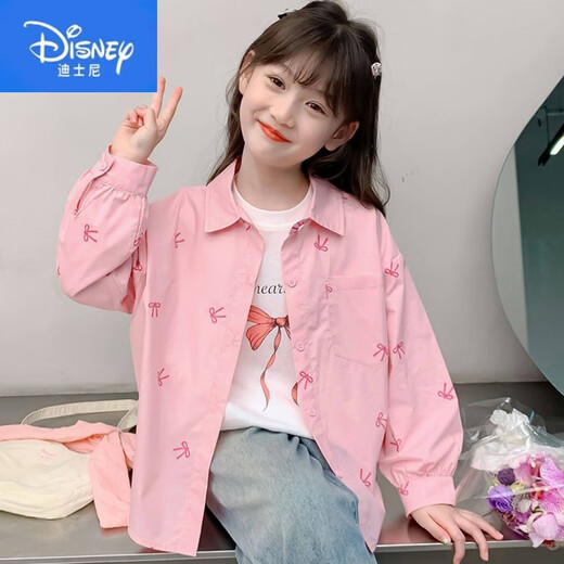 Disney Girls Autumn Jacket 2025 New Children's Clothes Little Girls Autumn Cotton Shirt Cardigan Children's Spring and Autumn Shirt Pink Printed Shirt 140