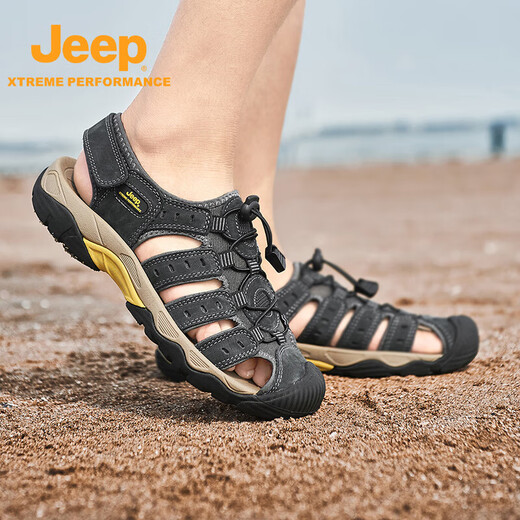 
Jeep sandals men's outdoor breathable beach shoes men's bag-toe wading hole shoes non-slip hiking casual shoes 514 dark gray 42