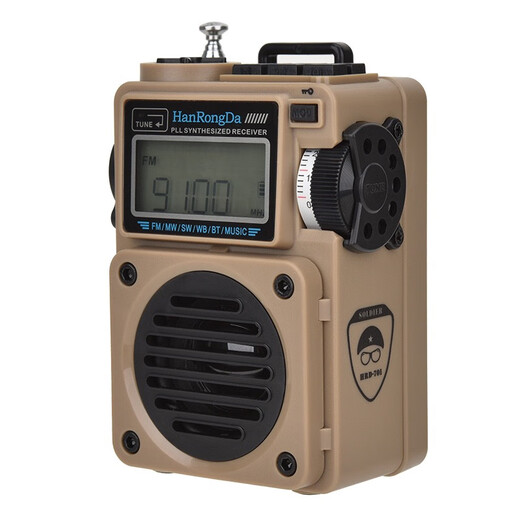 Hanrongda 701 Multifunktionsfunk-Radio-Upgrade-Version Multi-Band-Bluetooth-Plug-in-Karte Kleiner Audiouhr Steuerungsschalter großer Lautsprecher Wüstengelb Standard: Ladekabel + Lanyard + Speichertasche
