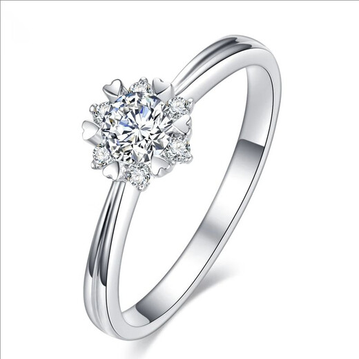 AVHE platinum 950 gold diamond ring with snowflakes on both arms, cultivated diamond ring, wedding gift for daughter on Chinese Valentine's Day, platinum diamond ring with snowflakes on both arms - 50 points center diamond