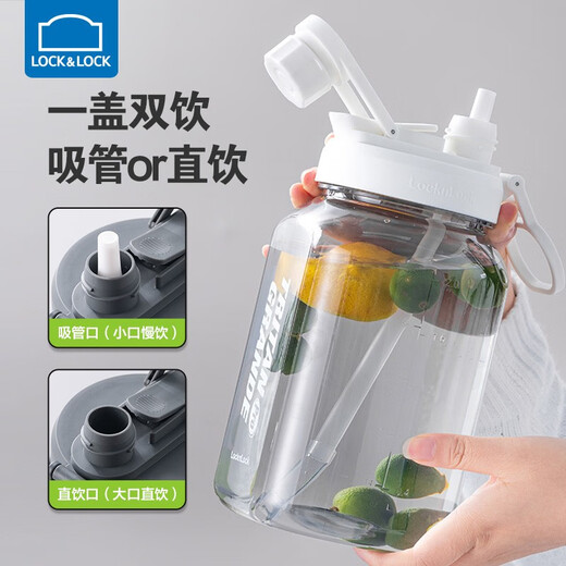 LOCK & LOCK fitness kettle for men and women large capacity ton bucket outdoor sports kettle cold brew kettle straw space cup big belly cup portable gray 2500ML