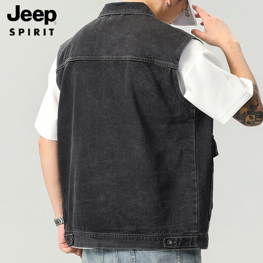 JEEP SPIRIT2025秋季新款复古工装牛仔马甲男春秋季黑色无袖背心男装坎肩外套 9216蓝色 3XL