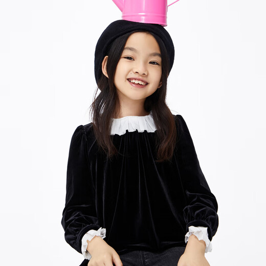 Little MO&Co. Children's clothing winter clothing children's girls velvet long-sleeved red top New Year's dress dress baby sweater black 110 110/56