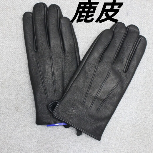 Genuine leather gloves for men and women in autumn and winter velvet thickened warm deerskin gloves for riding and driving motorcycles thin black velvet style (L)