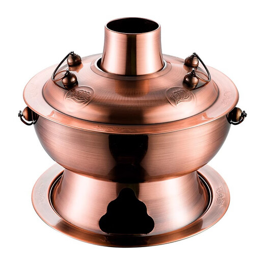 Yanxing Old Beijing Copper Hot Pot Imitation Copper Old-fashioned Red Copper Hot Pot Home Furnishing Stove Lamb Shabu-Burning Charcoal Hot Pot Outdoor Copper (Suitable for 4-6 People) 32cm