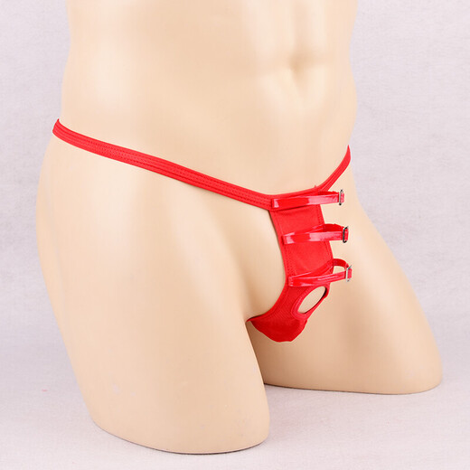 Männer sexy Unterwäsche für Männer für die schwarze Front-Eröffnung von Männern Eröffnungsleder T-Pants Sex Unterwäsche für Männer Tanga Red One Size