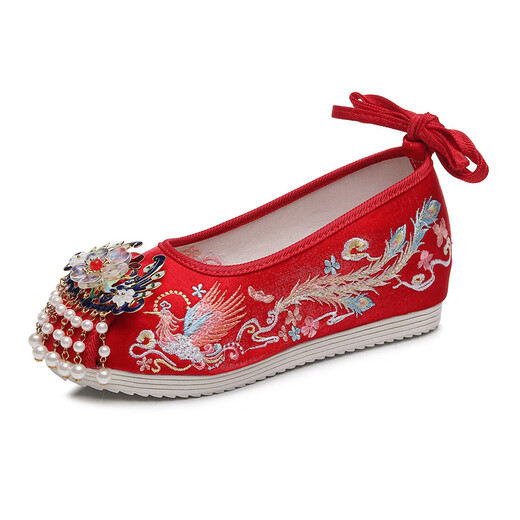 Tianyi Bride Xiuhe Wedding Zapatos Tassel Hanfu Hanfu Style Faho Borded Zapatos Bordados Red Red Wedding Wedding Wedding Wedding Style Red Wedding Shops con Cheongsam Tassel Hanfu [Supreme Fengming Red Size 38]