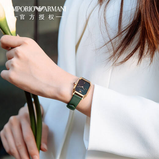 阿玛尼（Emporio Armani）女士手表满天星小方表时尚休闲欧美表潮流石英腕表 520礼物送女友 AR11149【孔雀绿/小方表】