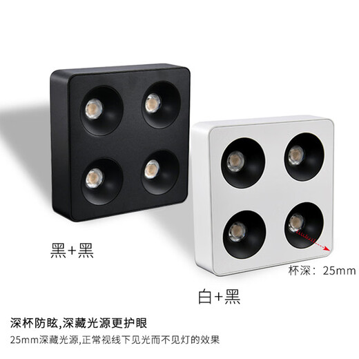 Renjuyi Lámpara de joya ultra delgada personalizada Sala de estar de cuatro cabezas de cuatro cabezas Anti-Glare Principal Lámpara cuadrada de la glándula de la glándula del frijol de doble cabeza blanca y negra 12w9898 Baja 4000K Light Laifude Fuelle de alimentación