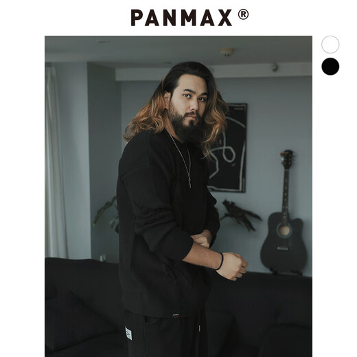 PANMAX大码潮牌男装休闲立体加厚毛衣设计感不扎肤圆领套头针织重磅上衣 黑色 5XL
