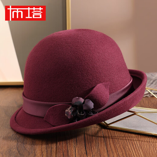 Buta 2024 autumn and winter new style dome shaped top hat woolen rolled edge retro warm fashion beret hat burgundy