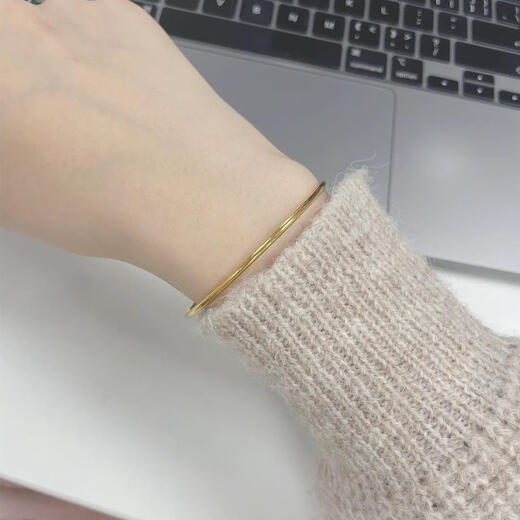 Brangdy original classic versatile pure handmade 18k gold-plated bracelet for women niche design simple and extremely thin 2mm gift for girlfriend 2mm smooth plain ring bracelet inner diameter 55mm