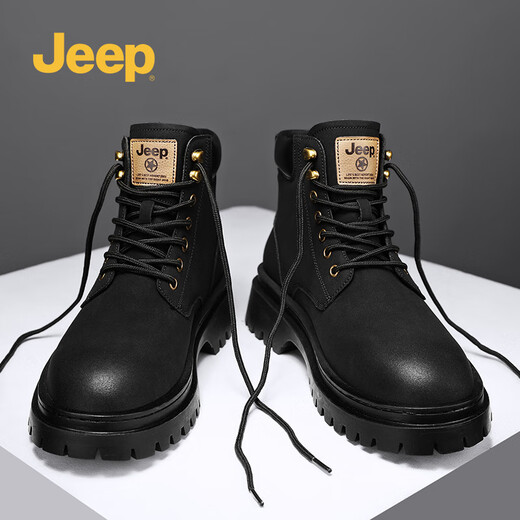 Jeep Big Yellow Boots Jeep High Top Martin Boots Schnürmodus vielseitige Arbeitsstiefel Herrenstiefel Motorrad Lederstiefel City Lederschuhe schwarz 41