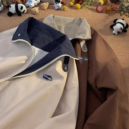 Zhiwei Jacket Men's Spring and Autumn Jacket Spring and Autumn Retro Lapel Workwear Hong Kong Style Design Top Boys Baseball Uniform Dark Coffee XL Recommended 125-140Jin Jin is equal to 0.5 kg