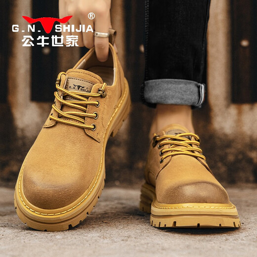 Bull Family Herrenschuhe Frühling neuer britischer Stil lässige Lederschuhe Retro Big Toe Workwear Schuhe Herren trendy Low-Top Martin Boots gelb [Four Seasons GN123101551] 41 (Standard-Sportcode)