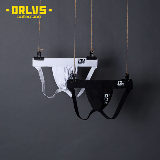 Fashionable and personalized sexy men's sexy underwear men's thong breathable cotton letter belt elastic back hollow double thong underwear white M