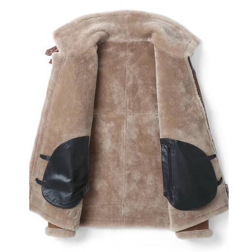 
Hengyuanxiang original ecological fur integrated men's original leather original fur jacket lapel leather jacket thickened warm fur jacket Champagne color 5XL