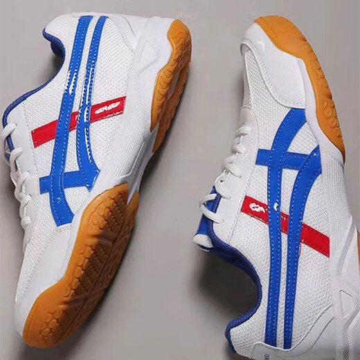 Lauragomu badminton shoes for men and women, non-slip, lightweight, breathable, shock-absorbing and wear-resistant, sports competition table tennis shoes, badminton shoes for men and women, white blue 36