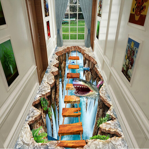 3D vertigo carpet can be cut, 3D thrilling corridor aisle carpet, long stairway carpet, fully covered custom door mat, seven stones, 40*60 cm, rectangular