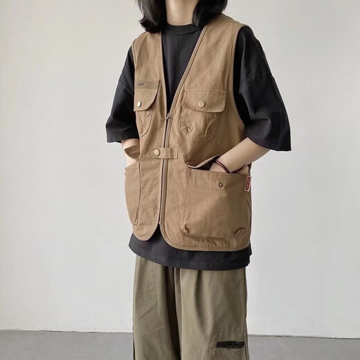 Nasalike Japaner Retro Lose Arbeit Weste Multipocket Outdoor-Funktion männlicher und weiblicher Ami Kaji Camping Taktische Weste B14 [Khaki] xl
