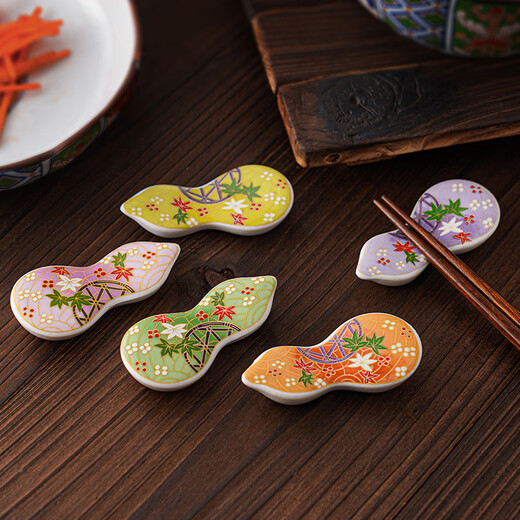 Mino-yaki Japanese-style imported cherry blossom maple leaf ceramic chopstick holder set household tableware chopstick holder Momiji Yuzen