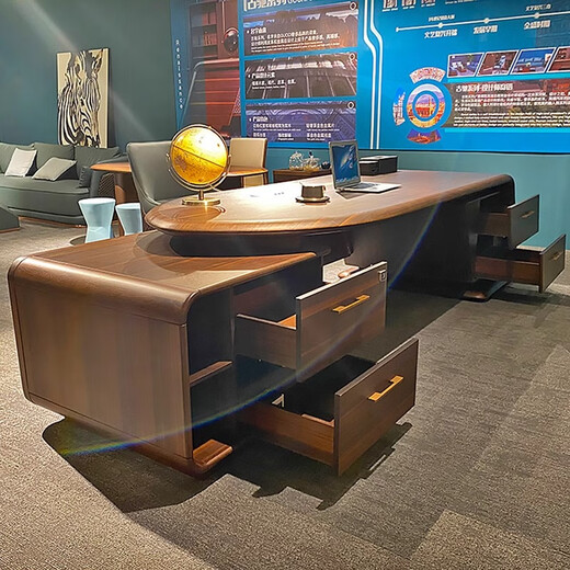 Three furniture new Chinese style high-end solid wood boss desk office desk light luxury high-end executive desk Zen simple modern office 2-meter office desk (ash wood)