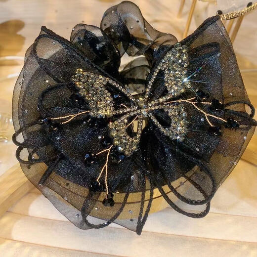 Capuchin Monkey Clip Women's 2024 New Bow Hair Clip Back of Head Clip Headwear High-end Hair Shark Clip Organza Double-sided Bow Clip About 11CM