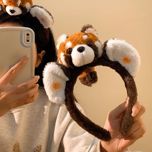 Danqin cute little raccoon plush headband for women, face wash, makeup headband, facial mask, special hairpin hair accessories, autumn and winter little raccoon plush headband