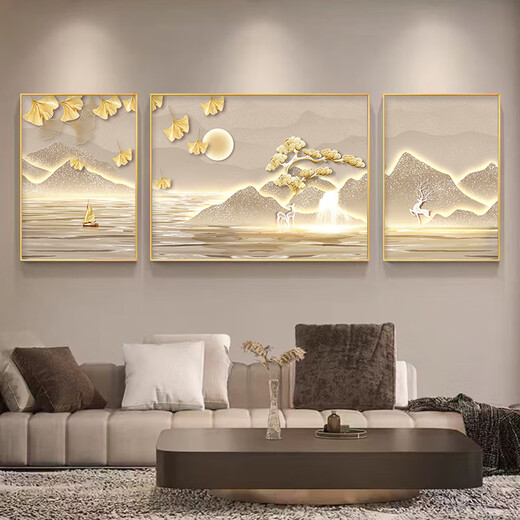 
Shunjixiangli Rizhao Jinshan Living Room Decoration Painting Atmospheric Landscape Painting Triple Hanging Painting Light Luxury High-end Sofa Background Wall Wall Painting JD15250 Left and left 35*50 Middle 70*50 Handmade diamond-inlayed aluminum alloy gold frame