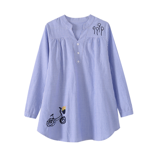 Maternity wear, spring and autumn shirts, long-sleeved shirts, mid-length autumn maternity wear, pure cotton two-piece striped tops for women, blue tops, long sleeves, L recommended 120-140 Jin Jin equals 0.5 kg