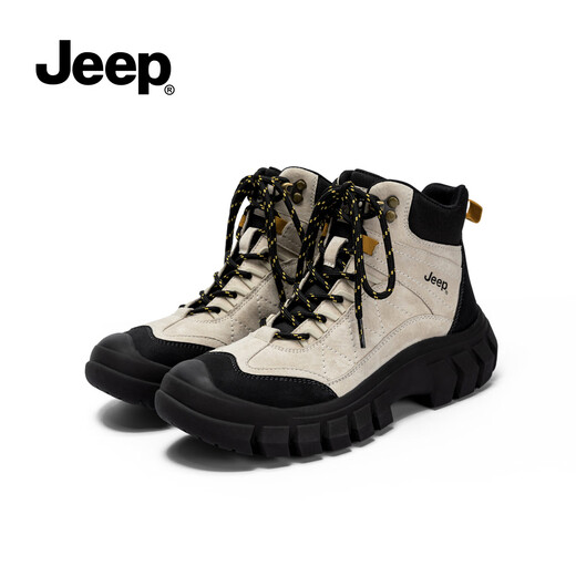 Jeep Martin Boots Women's 2025 New Autumn and Winter Outdoor Hiking and Mountaineering Shoes Thick-Soled Work Boots British Style Velvet Short Boots Black Gray 38