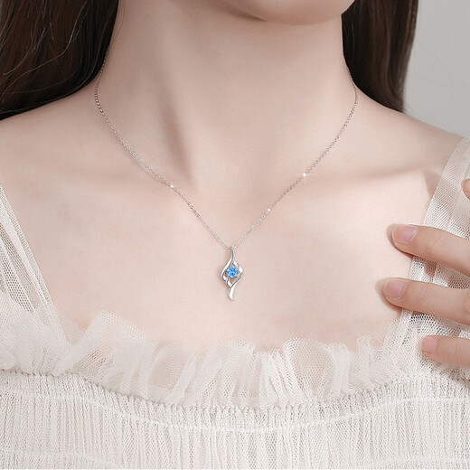 Fakou PT950 platinum necklace for women, platinum clavicle chain, practical heart-shaped birthday gift for girlfriend and wife, light luxury model-Heart of the Ocean Blue Zirconium, default SF Express