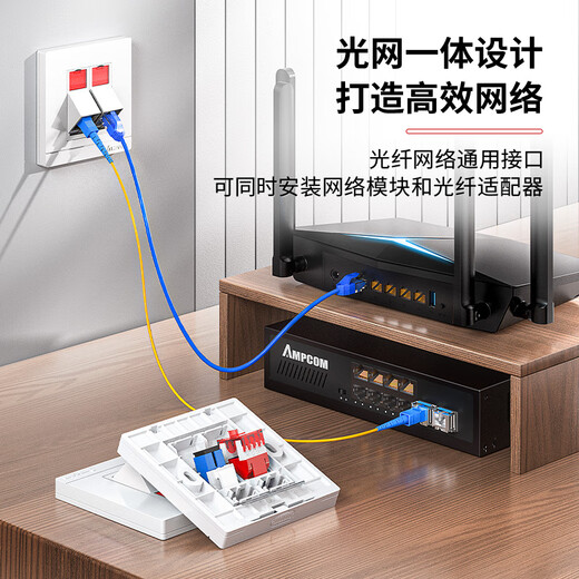 AMPCOM dual port 86 fiber adapter panel SC FC simplex LC duplex telecommunications grade single multimode fiber jumper cable tail fiber coupler flange socket AM86L02