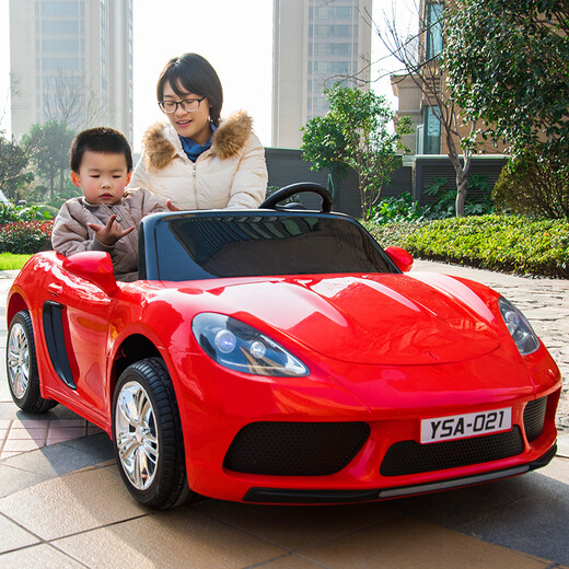 Mengxiaoou super large children's electric car two-seater with remote control for children and babies can sit on adult rechargeable toy stroller red + 12v large battery + leather seat + foam wheel