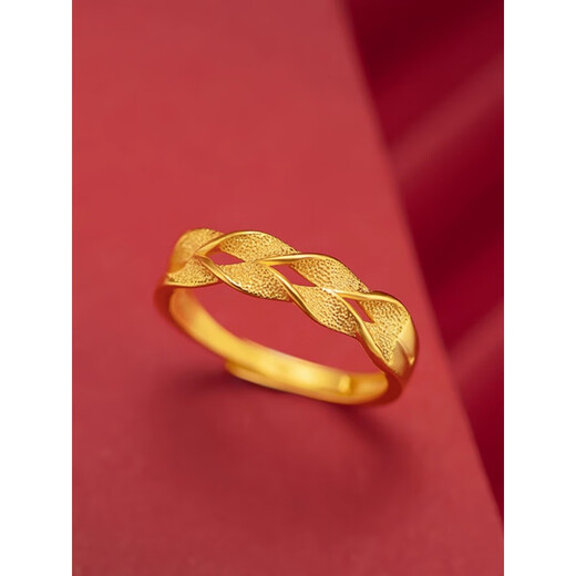 Dunzhu Living Adjustable Wheat Peace Ring Women's 999 Full Gold Plated 5G Craftsmanship 24K Gold Ring as Gift for Couples Love Chain Ring